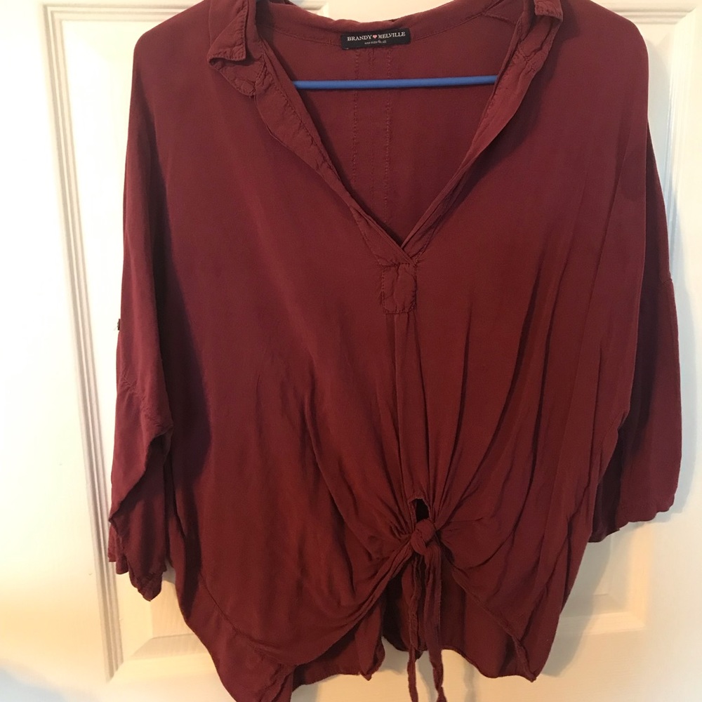 Maroon tie up shirt